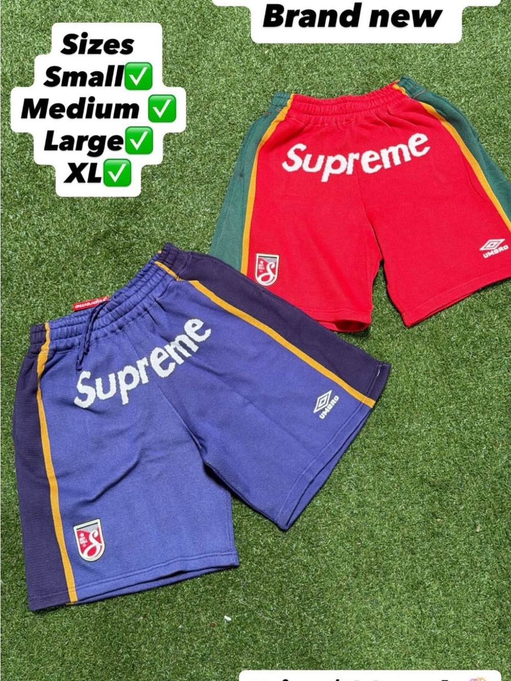 Supreme Red & Purple Athletic Shorts with Yellow and Green Trim
